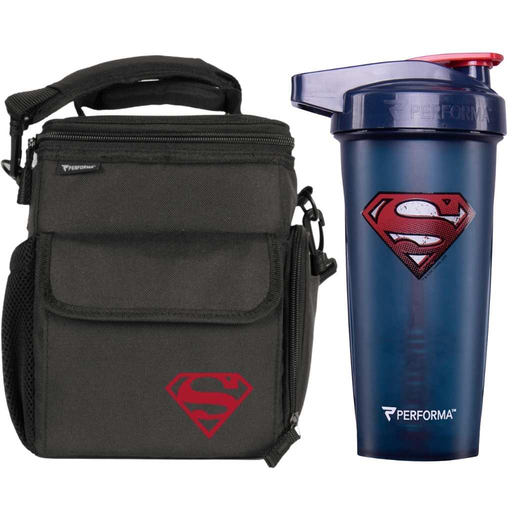 Bundle 2 Pack, 3 Meal Cooler Bag & 28oz (800mL) ACTIV Shaker Cup, Superman, Performa Canada