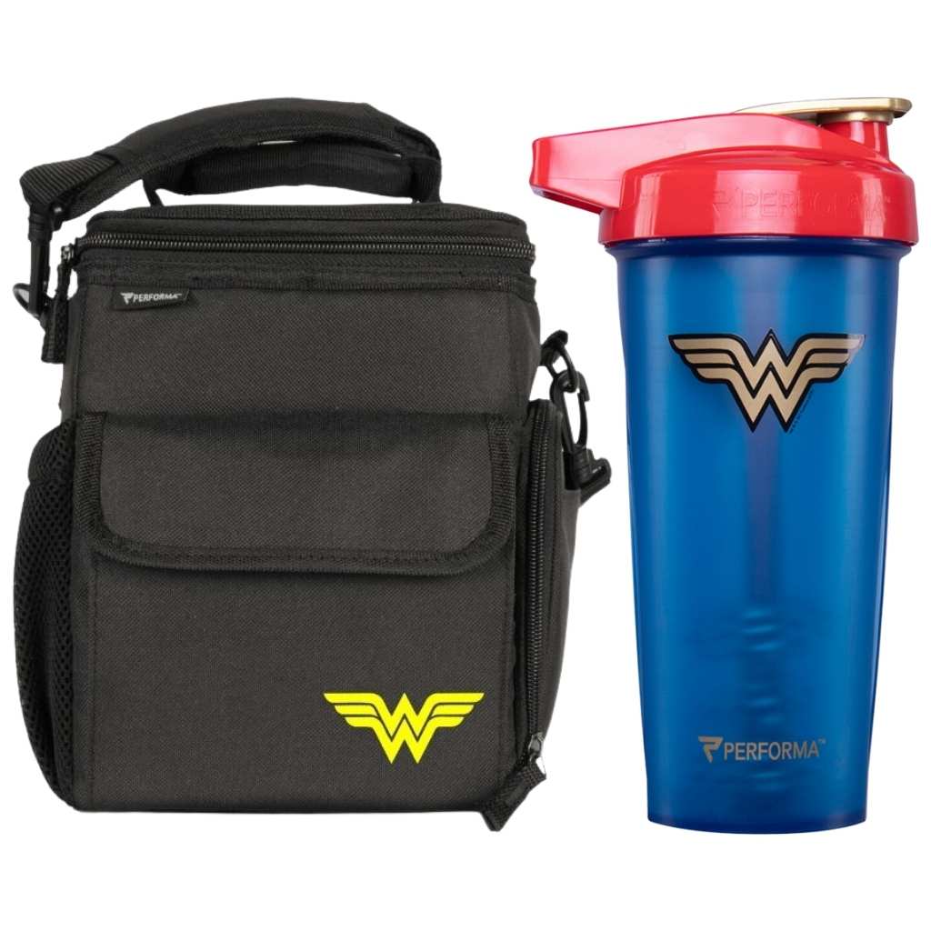 Bundle 2 Pack, 3 Meal Cooler Bag & 28oz (800mL) ACTIV Shaker Cup, Wonder Woman, Performa Canada