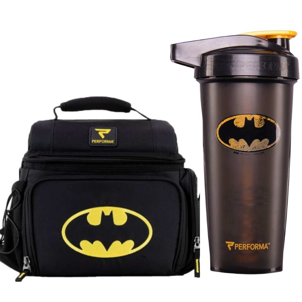 Bundle 2 Pack, 6 Meal Cooler Bag & 28oz ACTIV Shaker Cup, Batman, Performa Canada