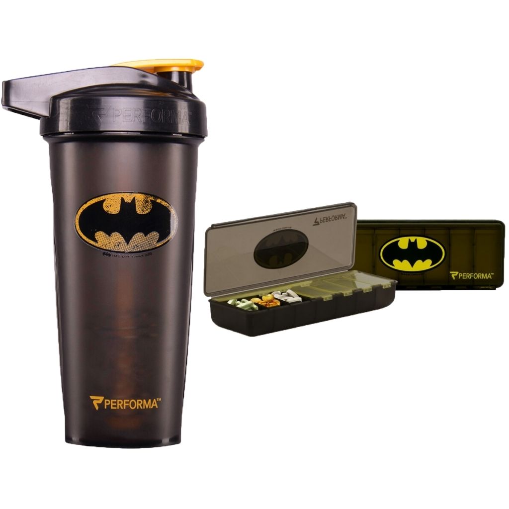 2 Pack Bundle, ACTIV 28oz (800mL) Shaker & 7 Day Pill Container, Batman, Performa Canada