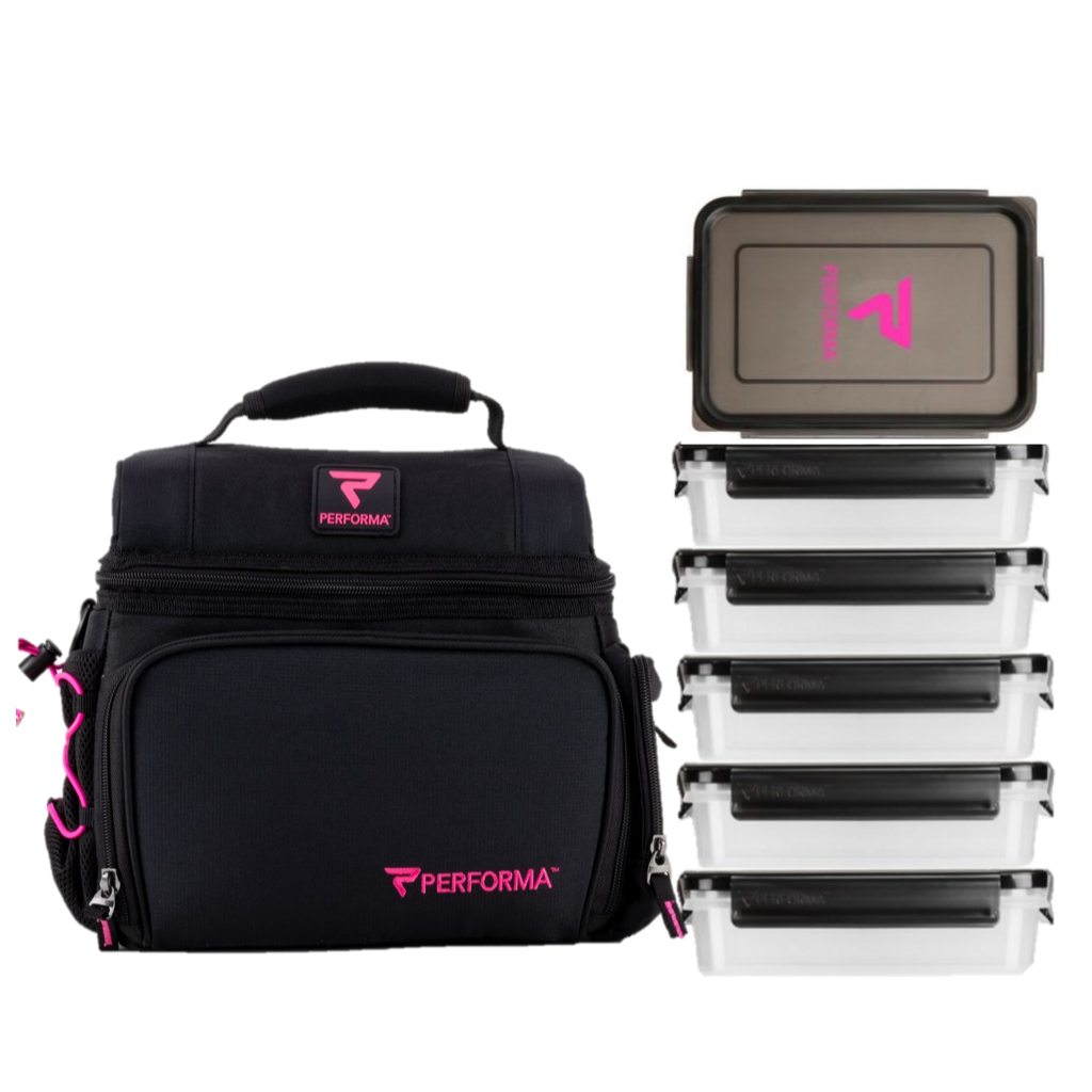 6 Meal Cooler Bag, Pink on Black